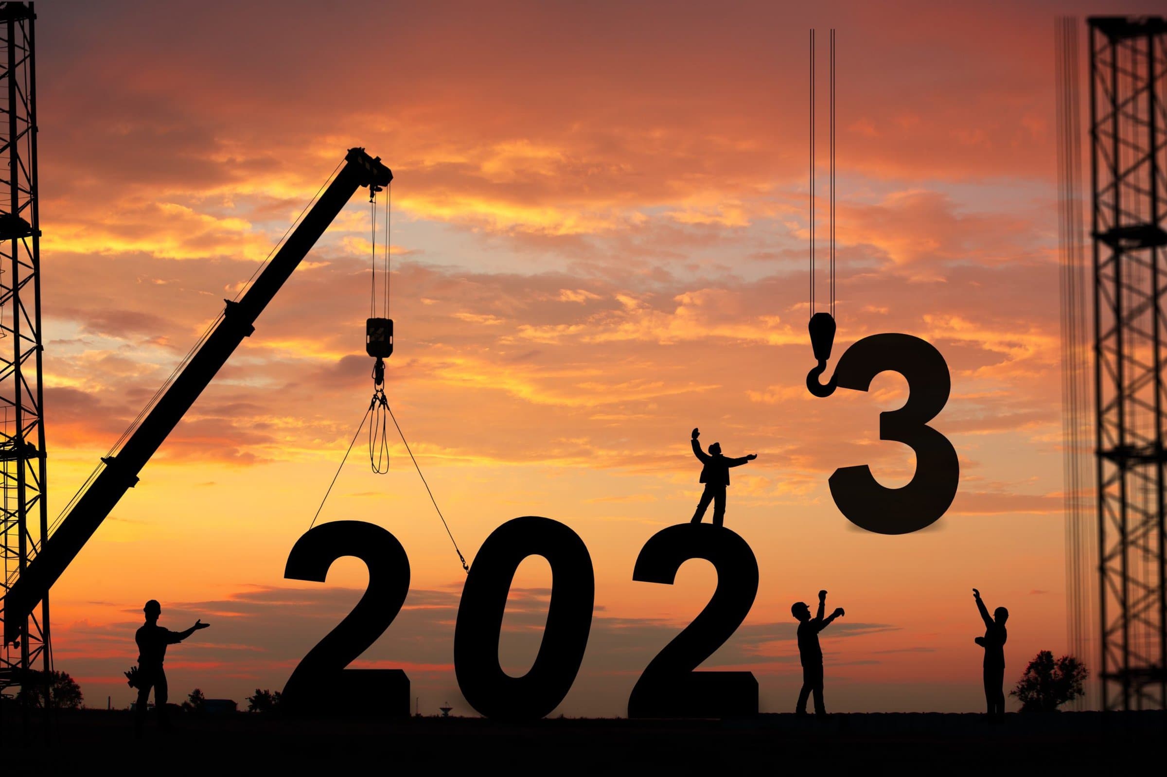 Silhouette of people team and 2023 numbers