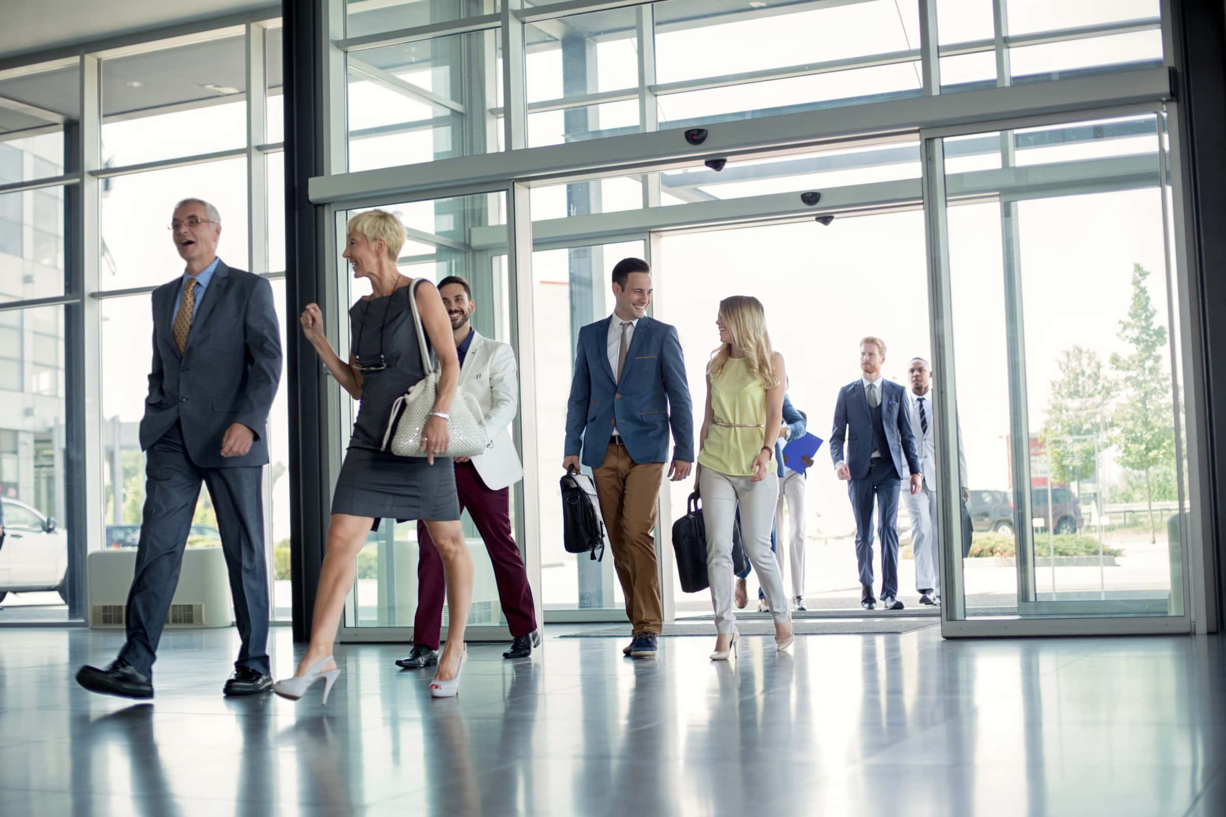professional people on the way in building professional people walking on the way in building