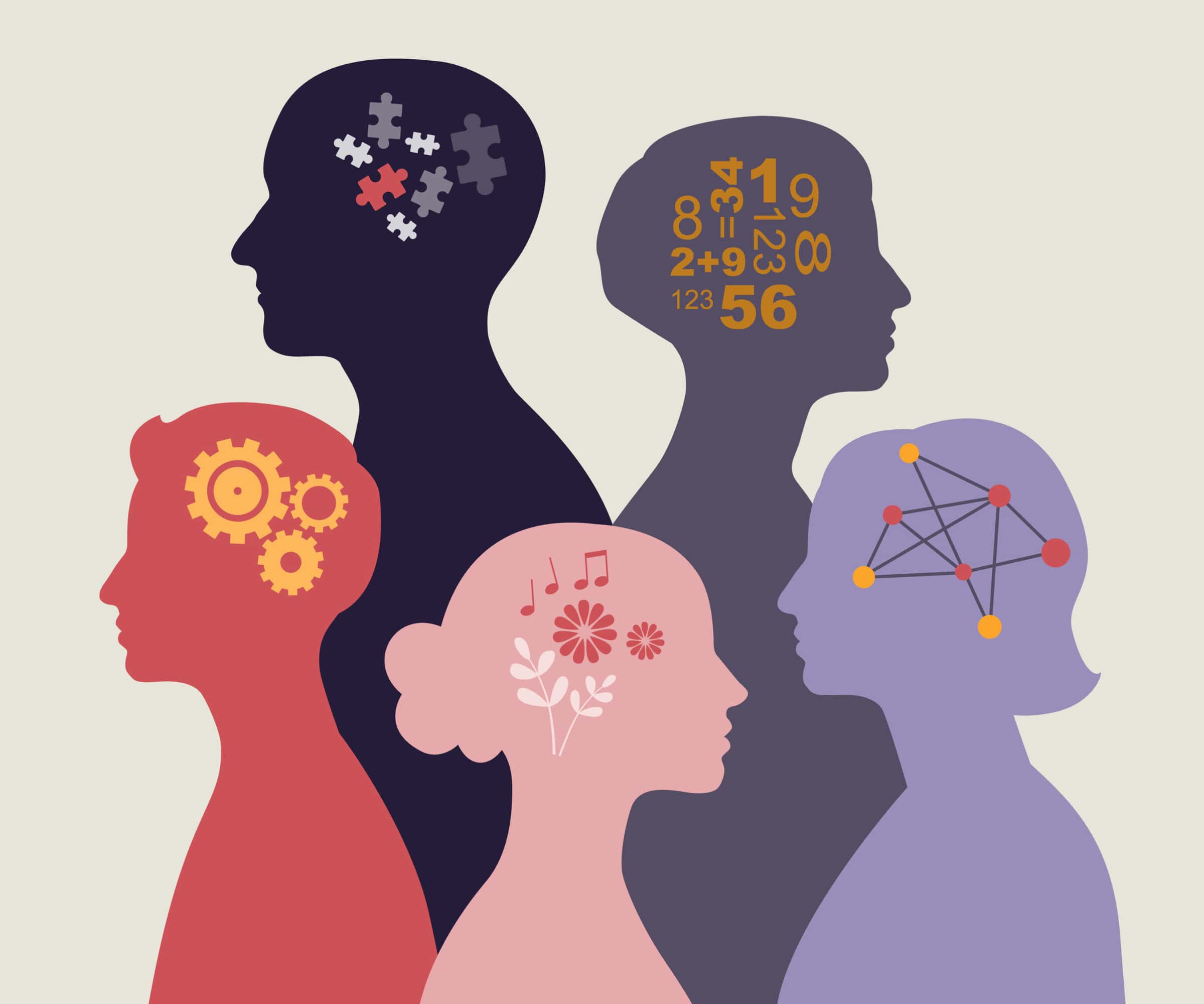 Neurodiversity illustration. People with different mindsets or psychological features. Neurodiversity illustration. People with different mindsets or psychological features.