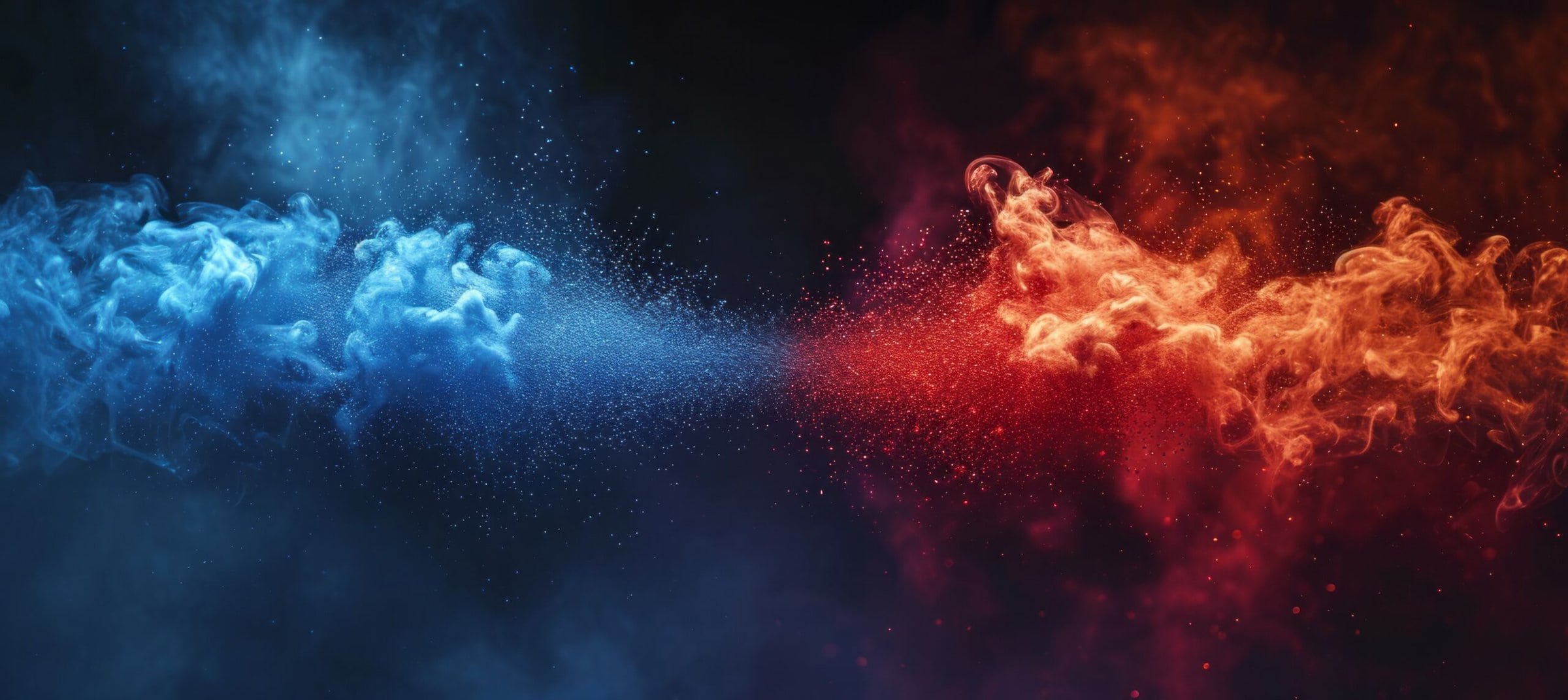 Red and blue fire flame blast on dark background. Symbolizes the presidential election democracy choice. Generative AI technology.