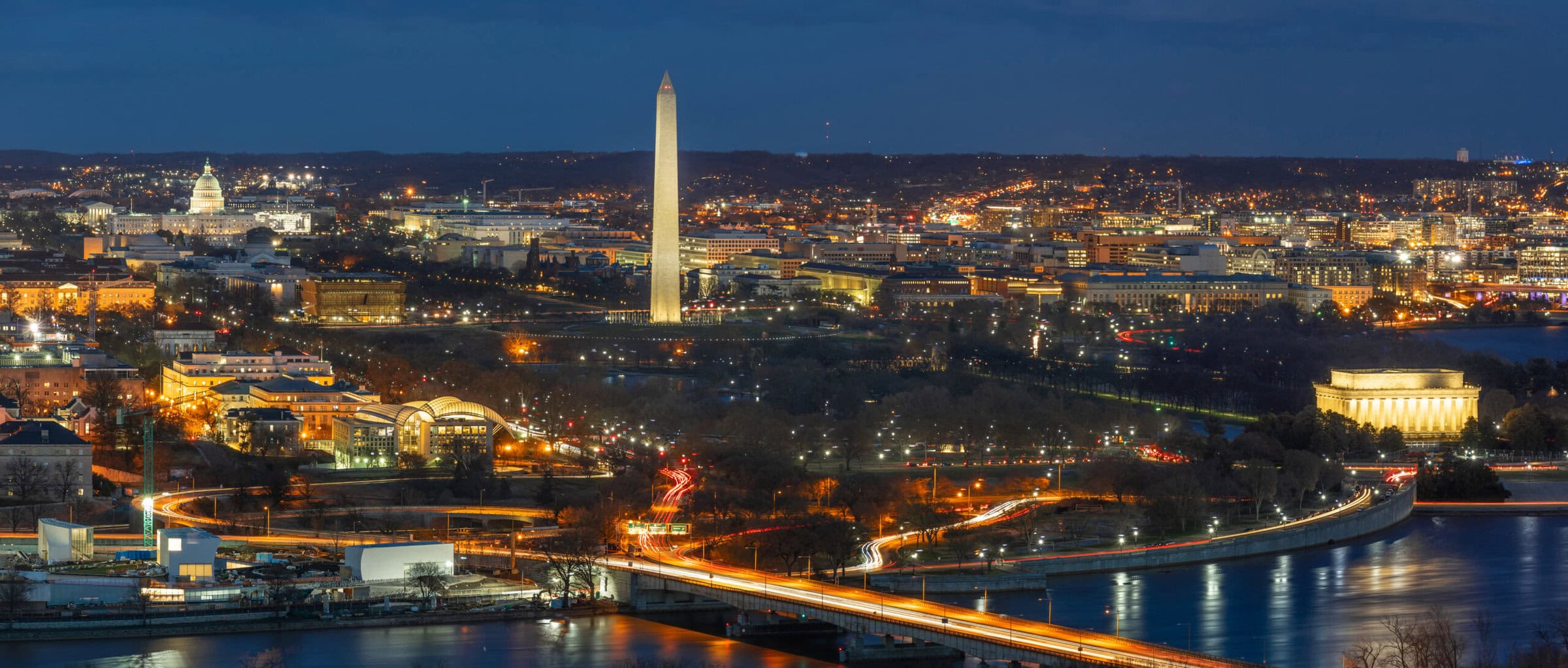 Panorama Top view scene of Washington DC down town which can see Panorama Top view scene of Washington DC down town which can see United states Capitol, washington monument, lincoln memorial and thomas jefferson memorial, history and culture for travel concept