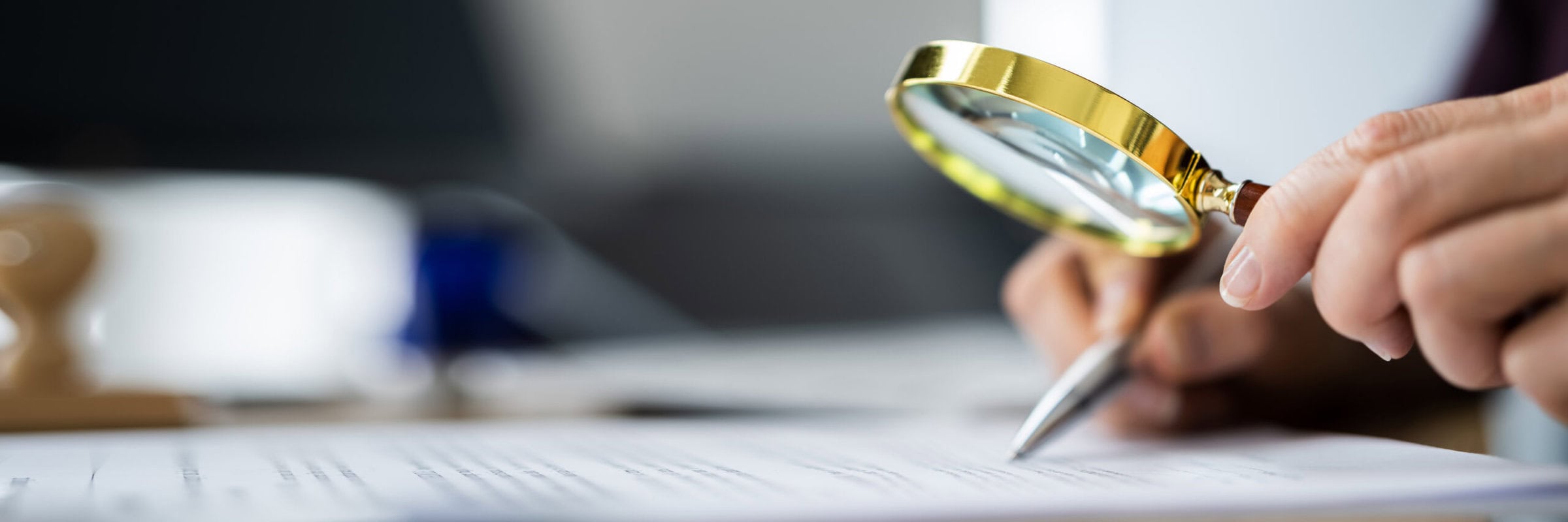 Businesswoman Investigation Finance Using Magnifying Glass. Fraud And Audit