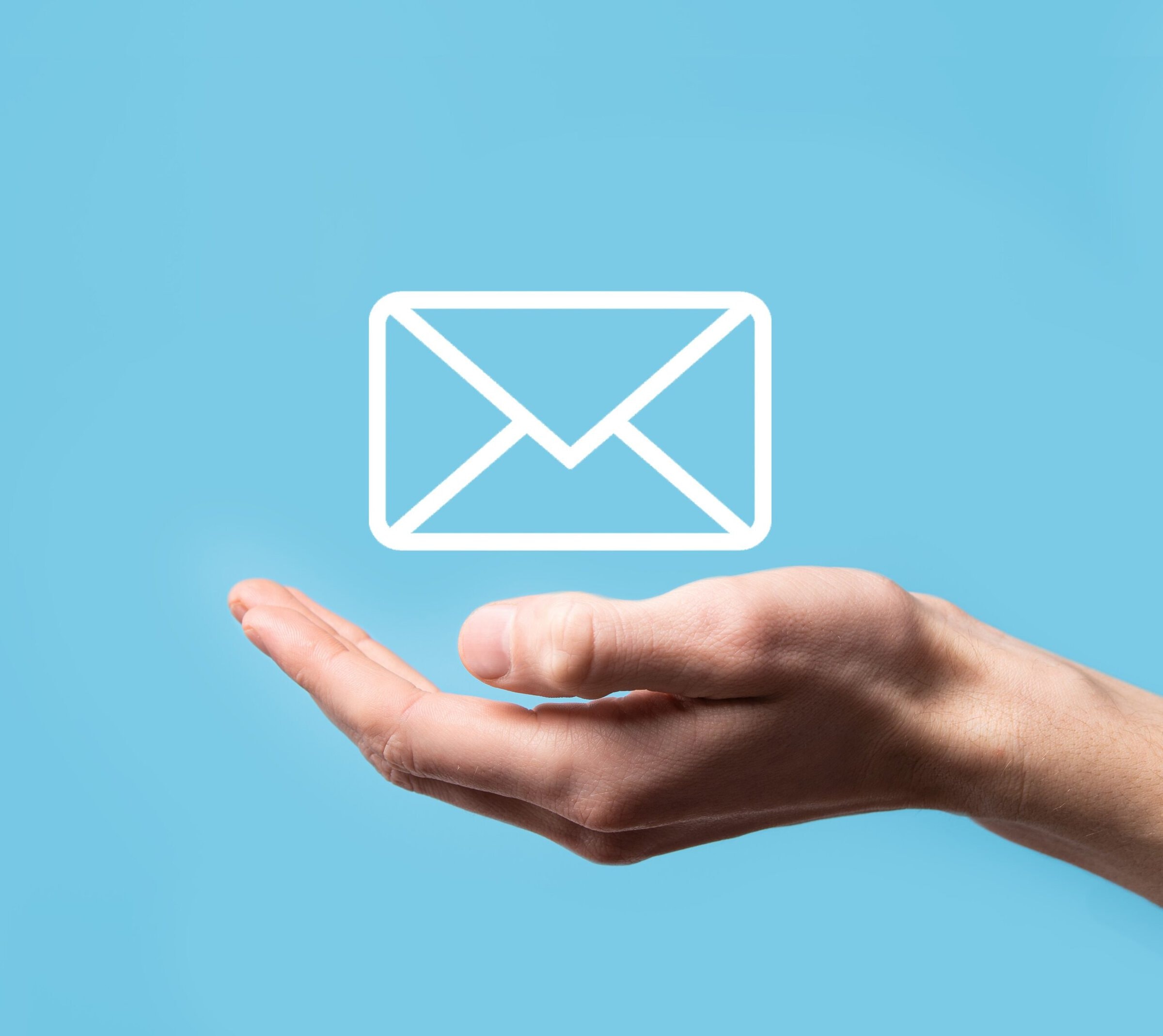 Male hand holding letter icon,email icons .Contact us by newsletter email and protect your personal information from spam mail. Customer service call center contact us.Email marketing and newsletter