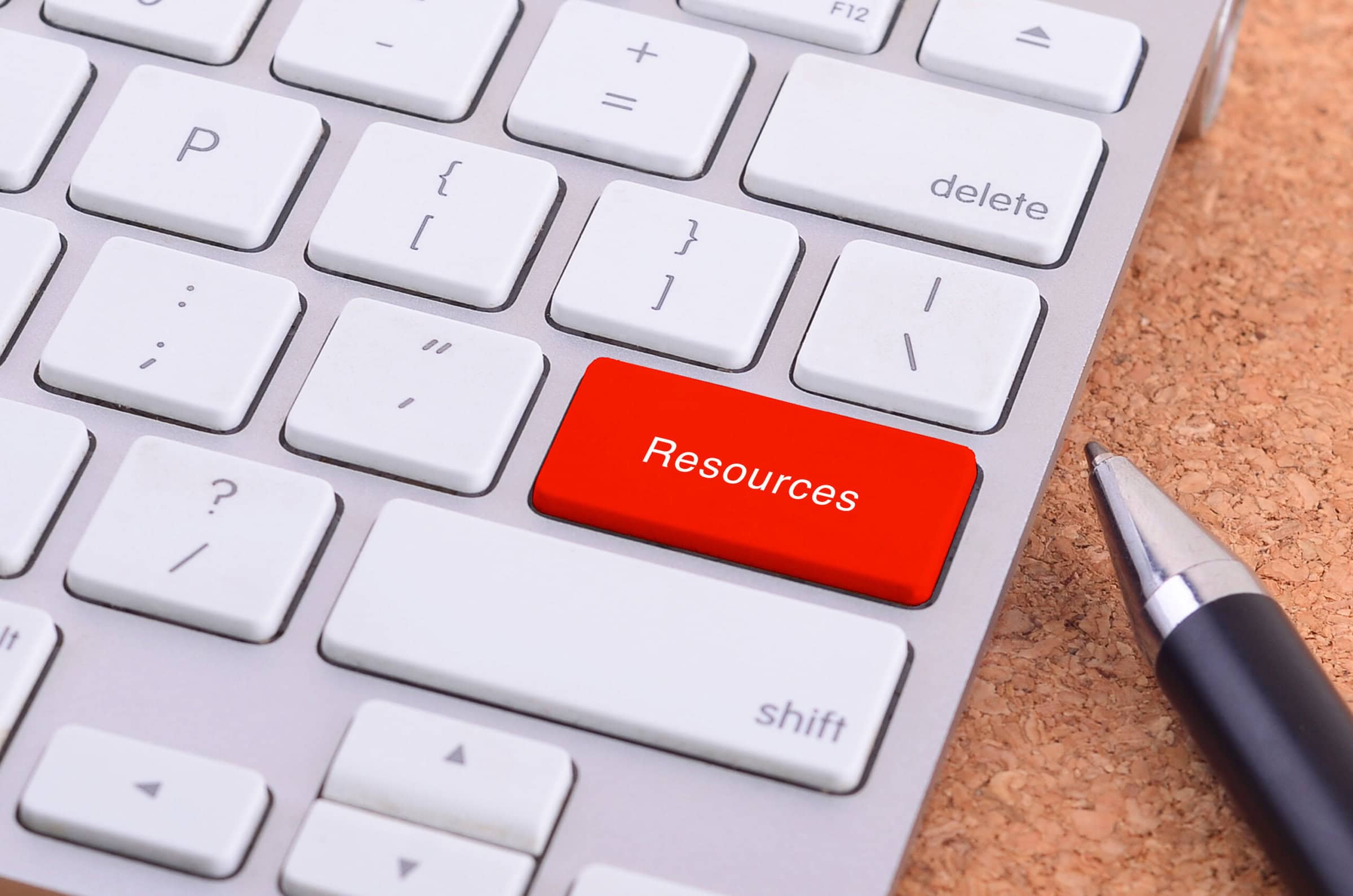 Business concept: computer keyboard with Resources word Business concept: computer keyboard with Resources word on enter button background, 3d render and copyspace area
