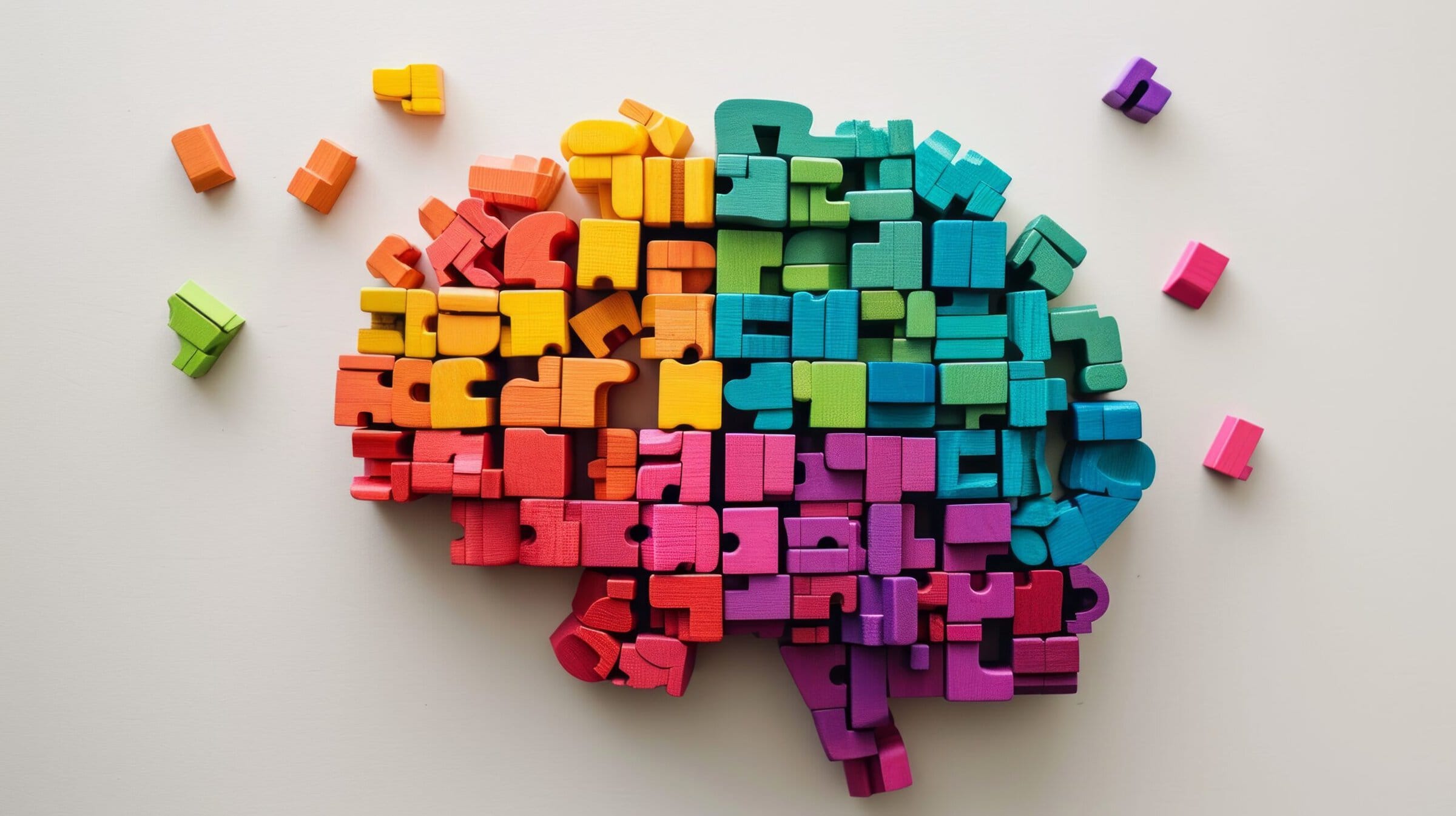 Colorful wooden puzzle brain. Neurodiversity concept.